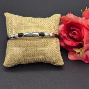 Vintage Mexico Sterling Silver Black Leather Tube Cord Men’s Women’s Bracelet 8”